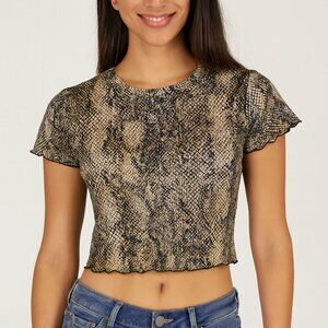 Garage Snakeskin Print Short Sleeve Cropped Top – Size Medium